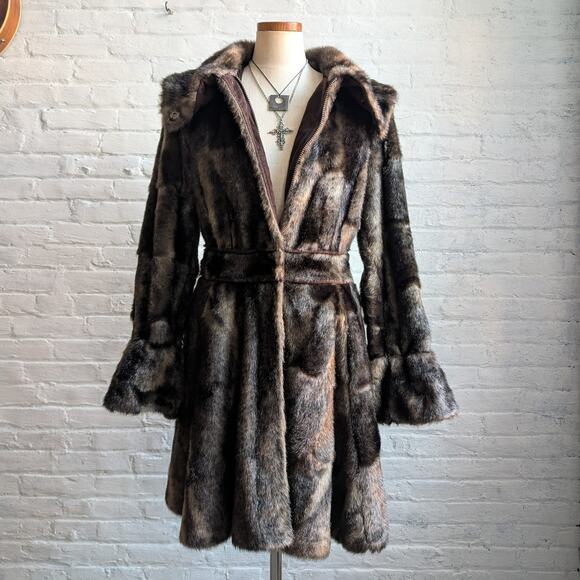 Vintage Jackets & Blazers - Vintage Brown Faux Fur Afghan Penny Lane Jacket Shaggy Furry Boho Trench Coat